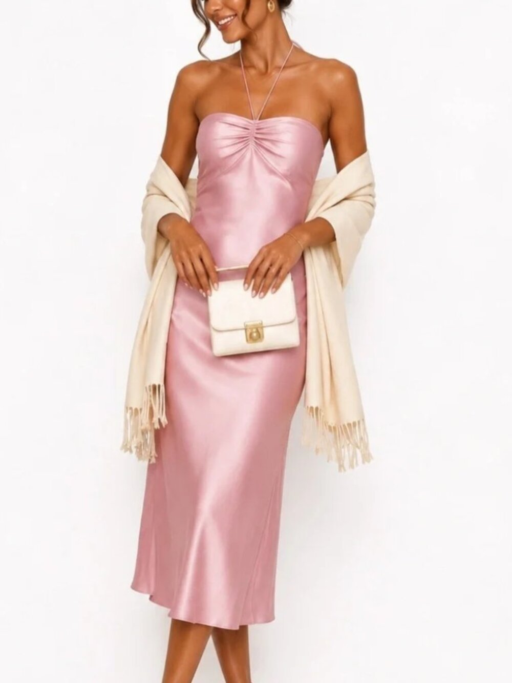 NWT Reformation Valora Satin Halter Midi Dress Babygirl Pink Size 6 MSRP $278